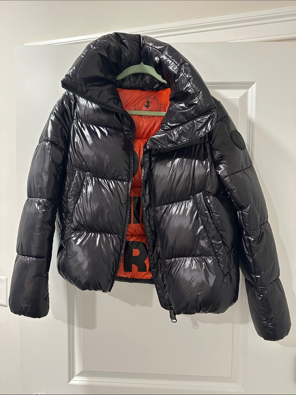 SAVE THE DUCK Isla Shiny Black Puffer Jacket - size XS worn twice